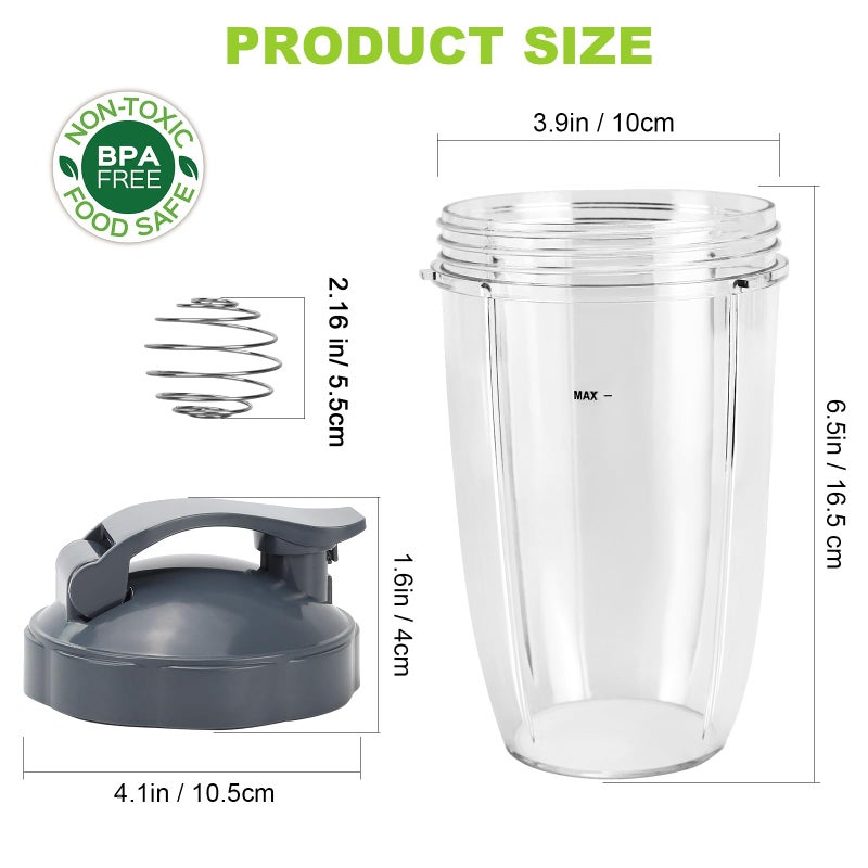 Feilifan أكواب خلاط سعة 24 أونصة متوافقة مع سلسلة NutriBullet Pro 900w/600w، قطع غيار لـ NutriBullet مع 2 غطاء قابل للطي وأسطوانات خلط (عبوة 2)  - Image 2